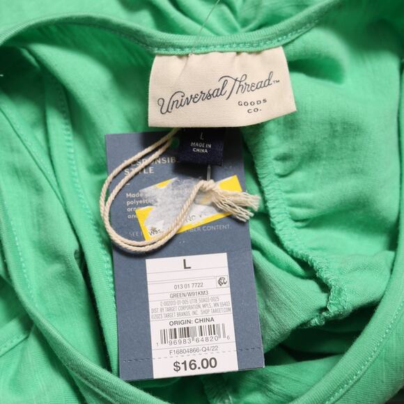 Universal Thread Green Ruched Tank Top Stretch Cotton Blend Sleeveless Size L - Picture 5 of 7